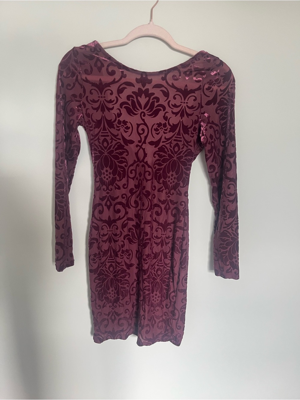 Long Sleeve Velvet Burnout Bodycon Dress - Berry